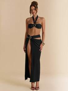 SHEIN BAE 女士日常两件套服装 - 黑色 - 查看 7