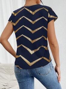 SHEIN Privé 女式休闲优雅宽松金属肩衬衫上衣，女式纯色缎面蝙蝠袖褶皱衬衫