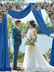 SHEIN 1 tấm vải nền rèm cổng cưới màu xanh lam xanh lục 160*800cm, trang trí phông nền đám cưới 4 kích thước, phông nền rèm voan, thích hợp cho sinh nhật, tiệc tùng, trang trí tiệc cưới, trang trí nhà cửa, ngày của mẹ, ngày lễ tình nhân, trang trí lễ tốt nghiệp - Màu xanh lam - Xem 2