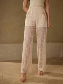 MOTF PREMIUM LACE FLORAL PATCHED SUIT PANTS - Apricot - View 6