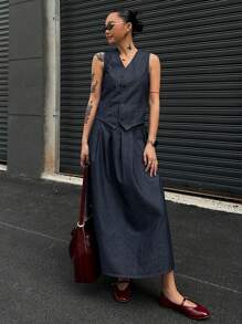 DAZY Conjunto de Duas Peças Denim Feminino - Azul Marinho - Visão 2