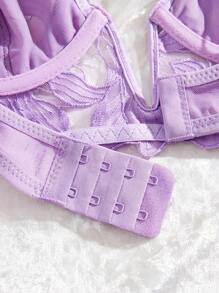 2件套法式经典黑色V型文胸内衣套装 - 紫丁香色 - 查看 4