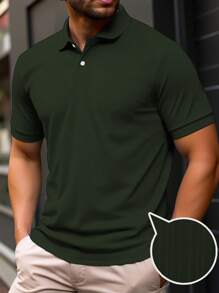 Manfinity Homme 大码男士纯色短袖 Polo 衫，夏季时尚 - 軍綠色 - 查看 1