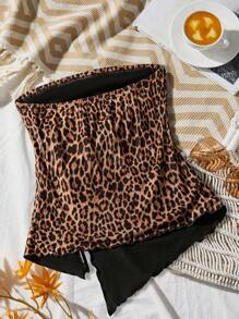 SHEIN VCAY 大码女式豹纹短款吊带背心，侧开衩上衣 - 彩色 - 查看 2