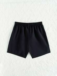 SHEIN 男童松紧腰抽绳游戏印花沙滩短裤，时尚休闲泳裤 - 黑色 - 查看 2