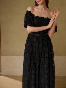 MOTF PREMIUM VESTIDO CON CINTURÓN DE ENCAJE - Negro - Ver 6