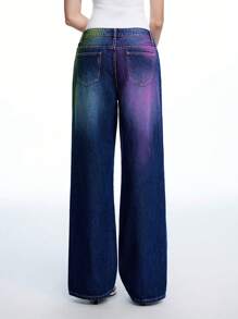 LYSMO Women's Pocketed Frayed Hem Wide Leg Loose Jeans - Dark Wash - View 2