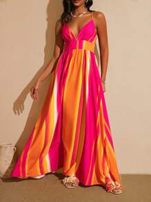 Vesra Women's Gradient Print Sleeveless Dress, Casual For Vacation Standout Summer Outfit - Hot Pink - View 7