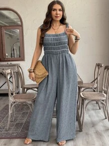 SHEIN LUNE 加大码仿旧竹节针织连体衣 西部风女装 波西米亚风 90 年代服饰 节日夏季波西米亚风复古风 女士夏季服装 春假狂欢装 节日春假装 - 黑色 - 查看 4