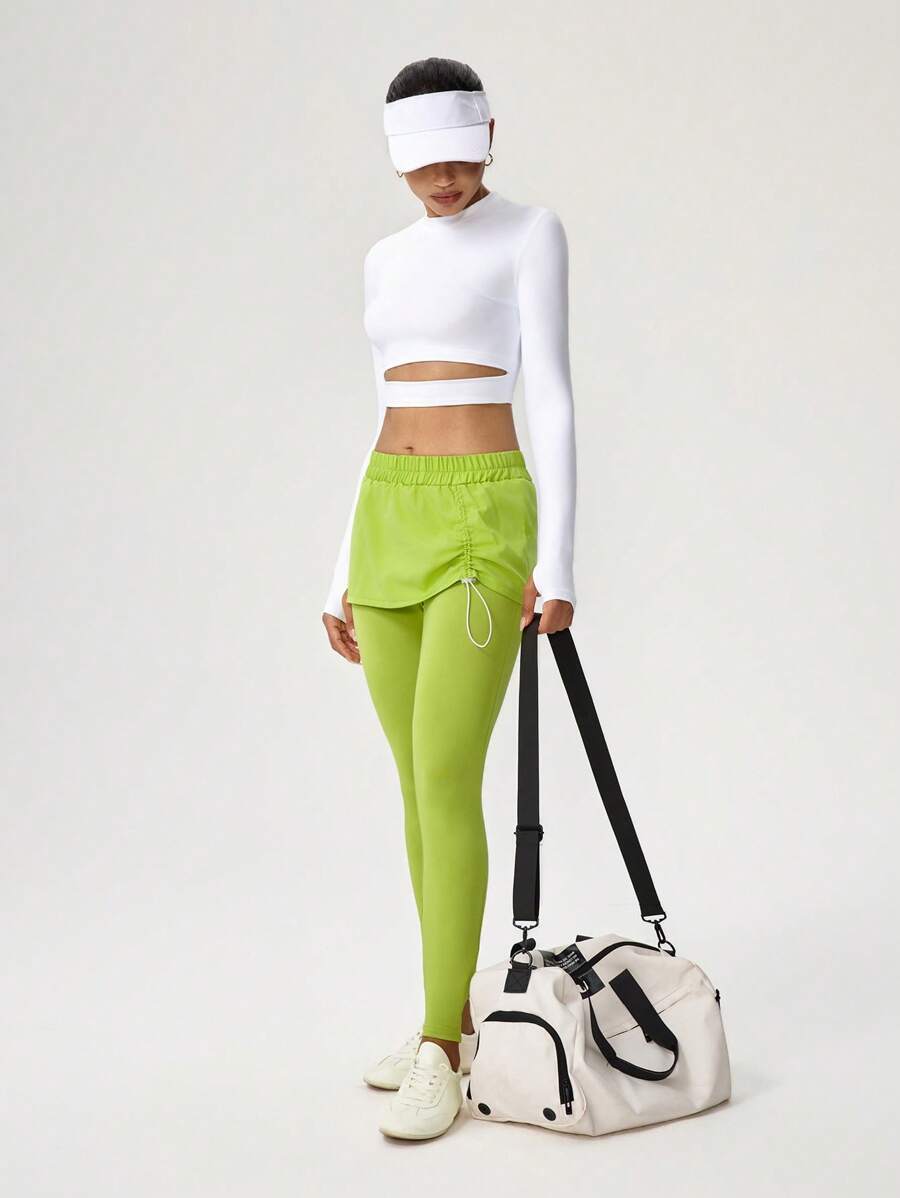 Hanevo Women's Mock Layered Ruched Tight Waist Yoga Pants Sportwear Legging For Daily Wear - Green - View 1