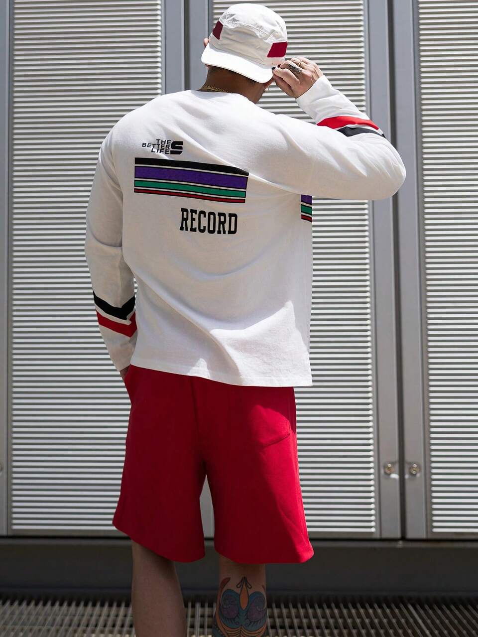 Summer Stripe & Multicolor Letter Print Racing Sports Casual Men T-Shirt Set