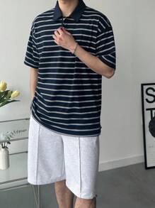 DAZY Set di polo a righe e pantaloncini da uomo a 2 pezzi, per l'estate - Multicolore - Visualizzare 3
