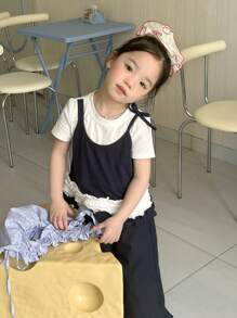 DAZY Young Girls Casual Round Neck 2 In 1 Ruffle Hem T-Shirt, Young Girls Summer Outfits - White - View 4