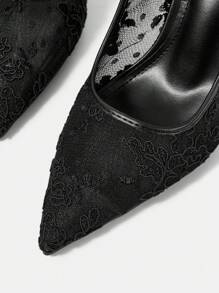 CUCCOO HITCHD 女士新款夏季刺绣蕾丝尖头优雅浪漫黑色网眼新娘婚礼派对细高跟鞋 - 黑色 - 查看 13