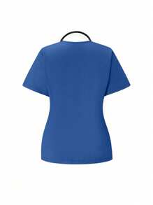 TaskEZ 制服套装短袖 V 领上衣和裤子，纯色手术服套装 - 寶藍色 - 查看 3