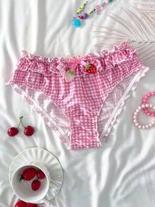 PetitDoll Cute Ruffle Trim Gingham Panties For Women - Baby Pink - View 4