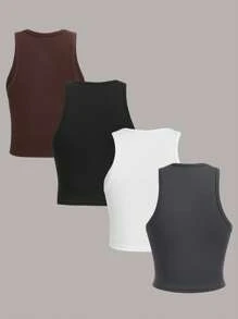 SHEIN Essnce 4 Set Atasan Crop Top Kasual Serbaguna Seksi Berwarna-warni untuk Wanita, Cocok untuk Musim Panas - MultiWarna - View 2