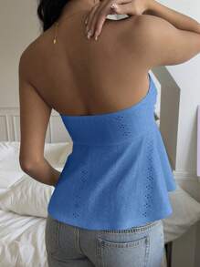 SHEIN EZwear 蓝色针织女式夏季抹胸 - 藍色 - 查看 2