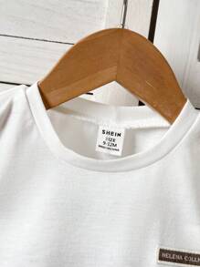 男婴涂鸦卡通印花无袖上衣和裤子套装 - 白色 - 查看 4