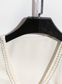 Breezaya Blusa da donna con maniche a palloncino, decorazioni a catena di perle e vestibilità ampia