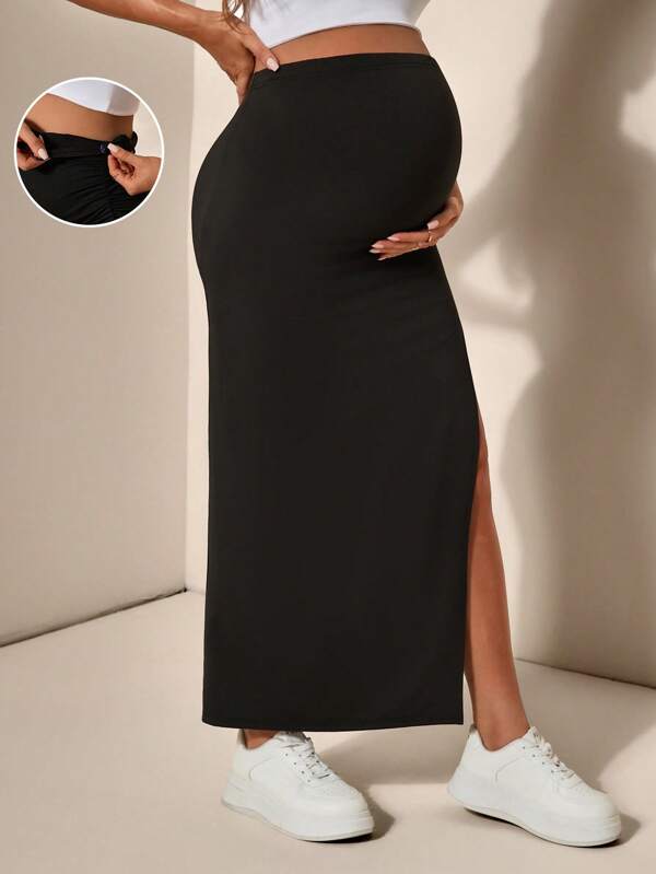 SHEIN Gonna premaman con spacchi, vita regolabile, vestibilità slim