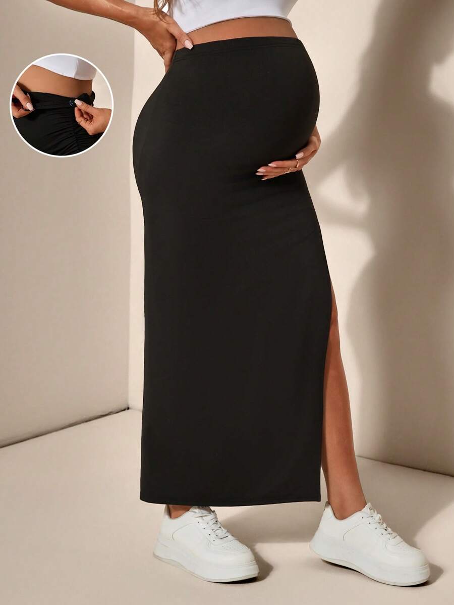 SHEIN Adjustable Waist Slim Fit Slit Maternity Skirt Maternity Trousers  Women Maternity Clothes