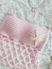 Sweetina 2 件夏季外出海滩夏威夷可爱女士两件套服装和毛衣短裤适合日常穿着钩针套装 - 珊瑚粉 - 查看 6