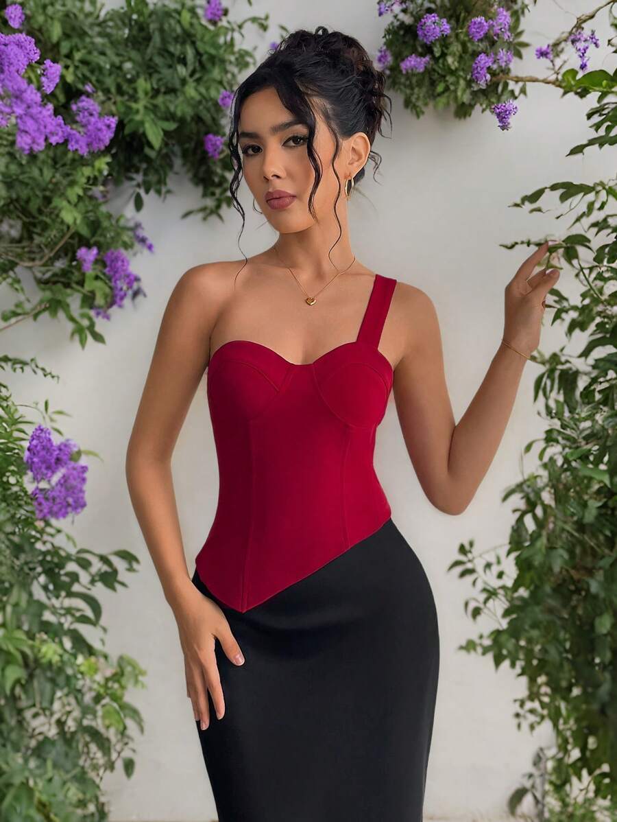 INAWLY Top sin tirantes de un solo hombro y espalda cruzada, con bajo asimétrico, de unicolor sexy, para verano