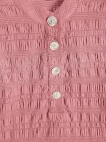 Modelyn 女士纯色纽扣半襟长袖褶裥衬衫