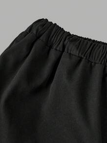 Conjunto de 2 piezas para niña preadolescente con camiseta de cuello en V de manga corta holgada con estampado numérico y alfabético, y pantalones cargo de pierna ancha - Blanco y Negro - Ver 12