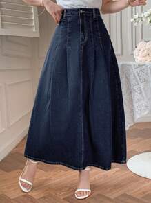 DAZY 女士休闲深色牛仔裙，春夏牛仔裙 - 藍色 - 查看 6