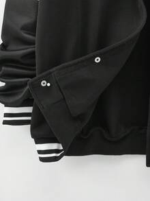 SHEIN 2 件青少年男孩黑白拼色夹克和运动裤套装，印有标志，适合秋季、冬季、休闲、运动、生日派对、日常穿着 - 黑與白 - 查看 9