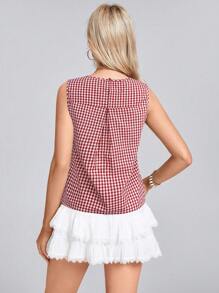 Wildy BOHO Women's Casual Lace-Up Plaid Sleeveless Shirt - Red - View 2