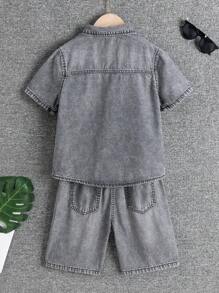 SHEIN 青少年男孩牛仔两件套服装