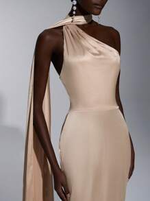 Elitara Champagne Spring Elegant Dinner Evening Satin Mermaid Skirt Dress, Backless Lace-Up Slim-Fitting Khaki Bridesmaid Wedding Guest Party Vacation - Khaki - View 8