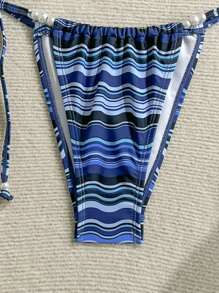 Soleia Women's Halter Swimsuit Set, Triangle Bikini Bottoms, Fashionable For Summer - Blue - View 5