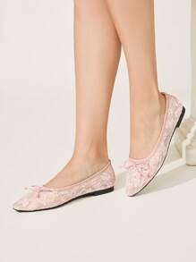 CUCCOO HITCHD Giày đế bằng giản dị thoáng khí mũi vuông màu trơn phong cách đám cưới mới mùa xuân/thu 2025 - Hồng - Xem 2