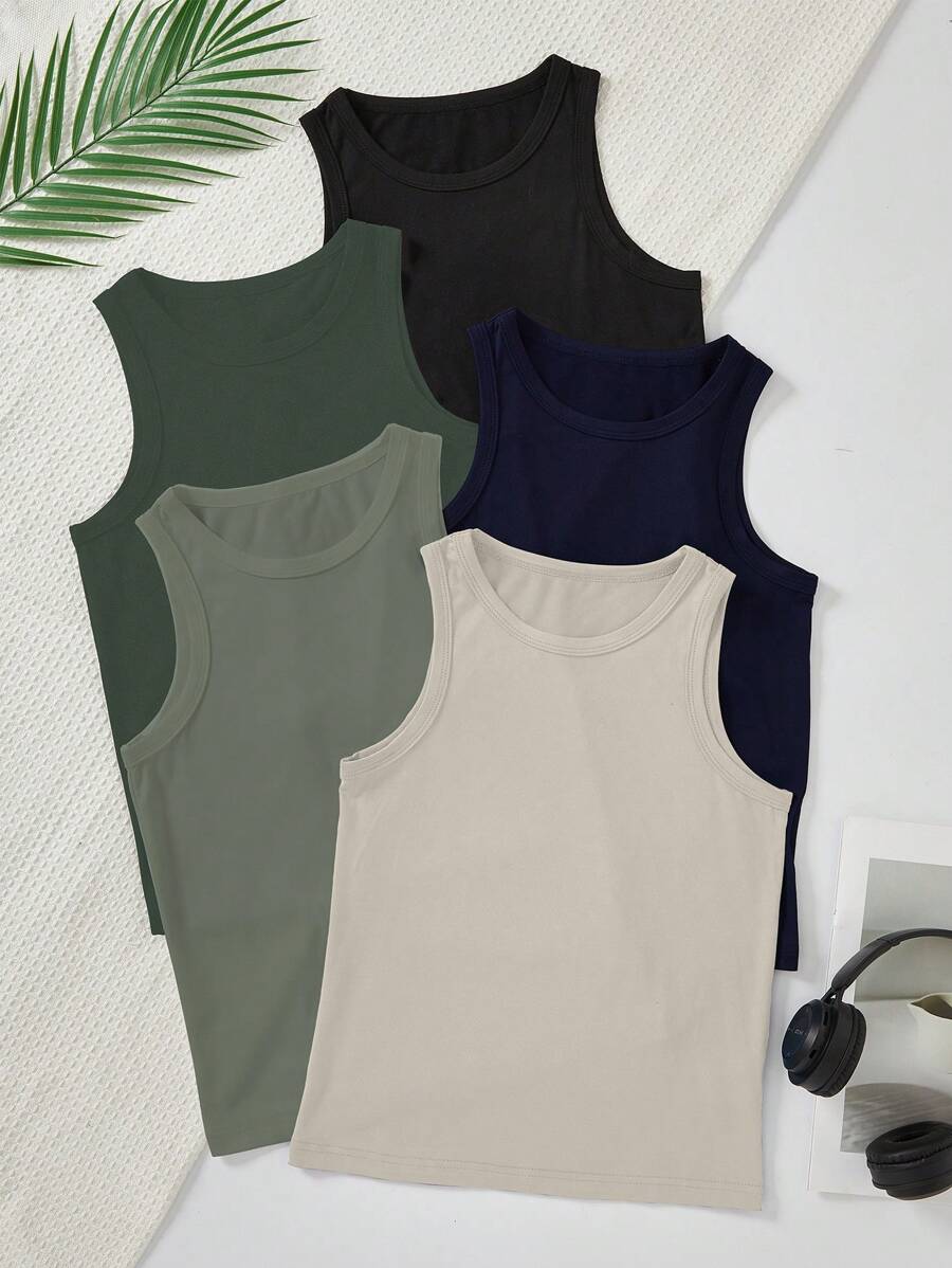5件套青少年男孩舒适休闲无袖基本款背心汗衫