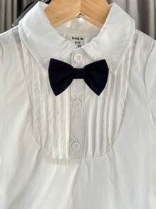 Polo de niño pequeño con diseño plisado, de manga corta y casual, versátil para fiestas de cumpleaños de 1 año y verano - Multicolor - Ver 5