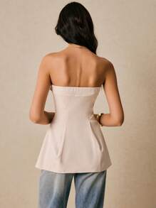 Poéselle Áo Bandeau trơn màu cho nữ, thời trang cho mùa hè - Màu be - Xem 6