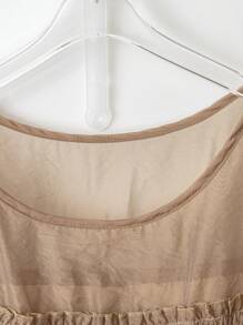 Franclia Plus Size Vintage Luxurious Elegant A-Line Ruffle Hem Short Sleeve Women Blouse - Khaki - View 3