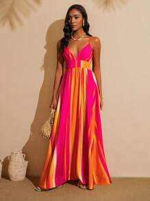 Vesra Women's Gradient Print Sleeveless Dress, Casual For Vacation Standout Summer Outfit - Hot Pink - View 3