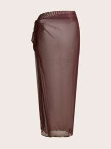 Swim Oasis 1set Women Metal Decor Hollow Out Halter One-Piece Swimsuit Top With Matching Sarong Wrap & Skirt Swimsuit Set, For Vacation For Summer