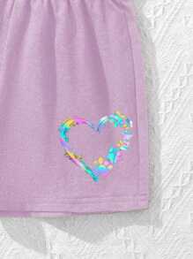 SHEIN Leap Crew Tween Girl Casual Minimalist Short Sleeve And Shorts 2 Pieces Set, Suitable For Summer - Mauve Purple - View 5
