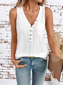SHEIN Clasi Camicia senza maniche con scollo a V e bottoni anteriori, con stampa jacquard, ideale per le vacanze