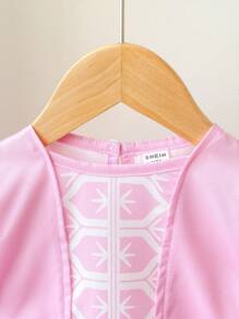 Baby Girl 0-3 Years Spring Summer New Arrivals All Season Casual Daily Wear Long Sleeve Round Neck Blue & White Dress Robe - Pink - View 4
