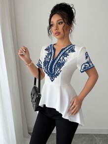 Elenzga 女士梭织休闲假日夏季衬衫 - 白色 - 查看 3