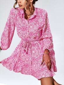 Aveloria Modichic Random Printed Long Sleeve Dress Fall Cloth For Women - Hot Pink - View 3
