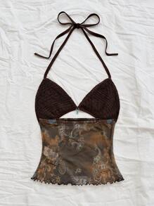 Soleia Women's Vintage Vacation Women Summer Beach Vacation Festival Rave Festival Concert Women Beach Rave Baddie Tops Going Out Summer Top Crop Tops  Rave Top Women's Casual Simple Halter Neck Top, Suitable For Summer Crochet Concert Tops Tie Front Top Ibiza