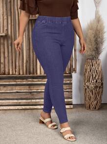 EMERY ROSE Plus Size Women Elastic Waist Pockets Casual Skinny Jeans - Purple - View 5